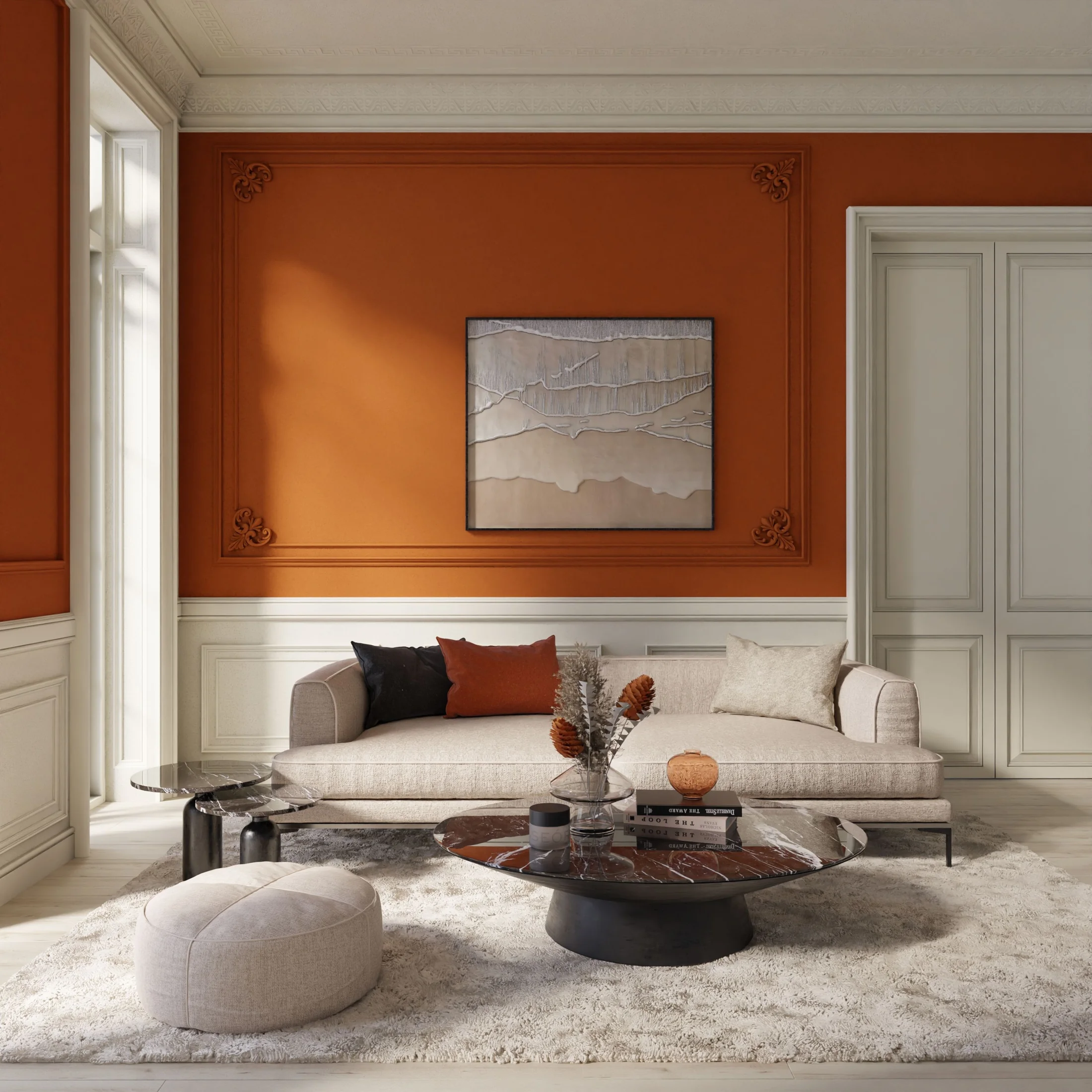 Bold accent wall with elegant crown molding